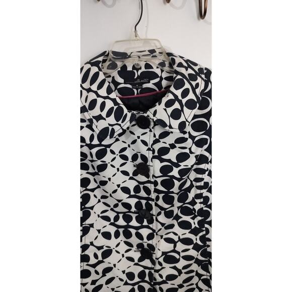 4090) Willi Smith Black Ivory Geo Print Spring Trench Coat Size Medium - Picture 5 of 10